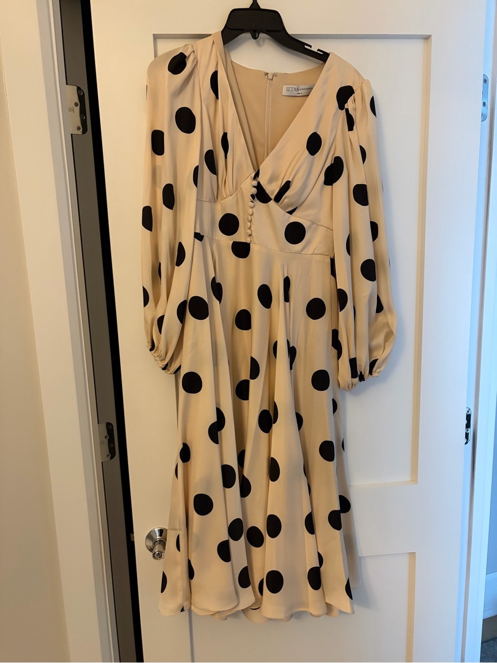Ieena for Mac Duggal Cream Dress with Black Polka Dots